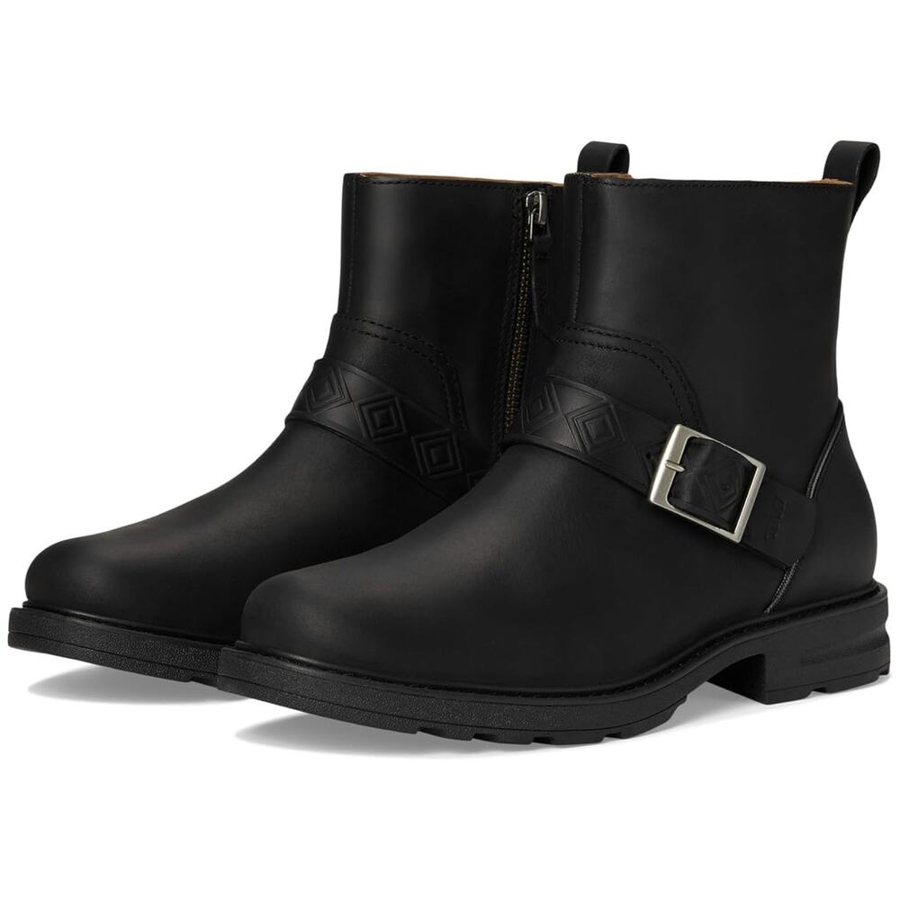 Teva Women Rowena Buckle Waterproof Block Heel Booties Size US 6.5 Black Leather